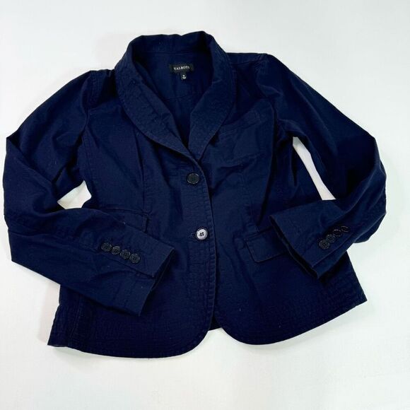Talbots Jacket Womens 10 Blue Solid Long-Sleeve Shawl Lapel Button-Front Blazer - Picture 1 of 9